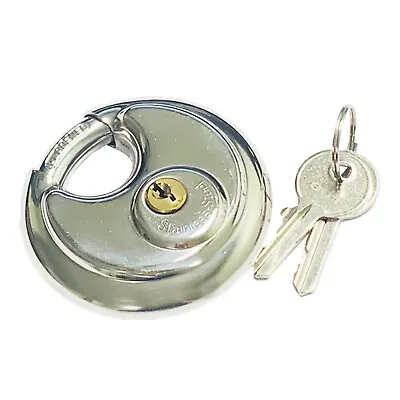 Disc Padlock Stainless Steel 2-3/4in 70mm Trailer Brass Cylinder Round Padlock • $9.25