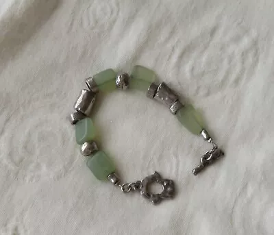 DANON Bracelet Green Agate / Chalcedony Silver Tone Toggle Fastener • £15