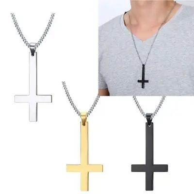 Stainless Steel Upside Down Cross Necklace  Inverted Cross Pendant With Chain W • £3.68