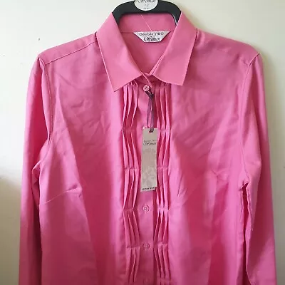 Double Two Raspberry Pink Blouse  Shirt Sz 12 Edwardian  Steampunk Waffle Pleat • £14