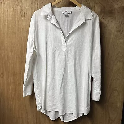 Vineyard Vines Shirt Linen Cotton Womens XL White Long Sleeve V-Neck Coastal • $24.99