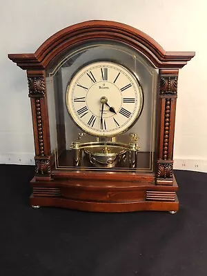 BULOVA Mantel Clock In Classic Walnut Wood Finish And Shiny Polished Brass Parts • $88