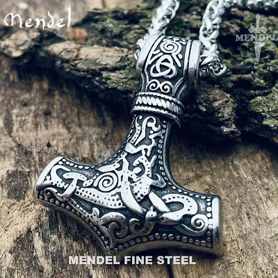 MENDEL 30 Inch Mens 3D Heavy Stainless Steel Thors Hammer Pendant Necklace Chain • $15.99