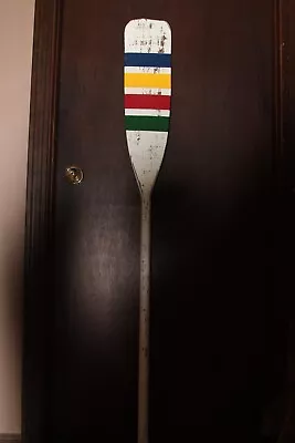 Vintage Wood Boat Paddle Oar Painted Hudson Bay Design Nautical Beach House Deco • $49.99