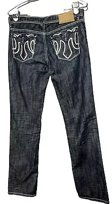 MEK Denim Jeans Womens 28 Mulholland Straight Flare Flip Pocket Fabric Embellish • $13