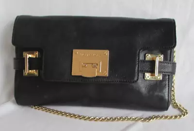 Michael Kors  Black Leather Convertible  Shoulder  Clutch Bag Gold Chain Rare! • $29.95