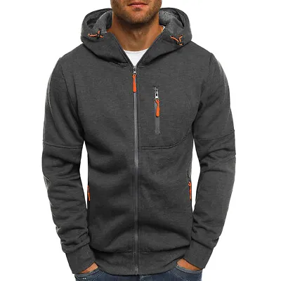 Men Sweatshirt Winter Work Zip Up Jumper Hoodie Hooded Jacket Coat Comfort UK • £11.59