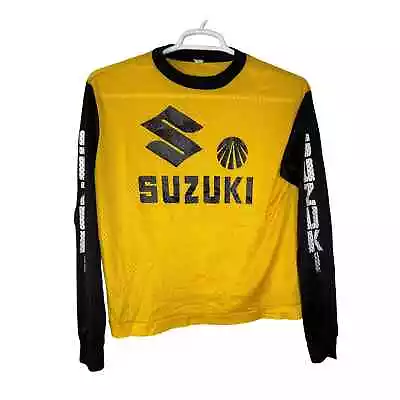 Vintage 70s Suzuki Jersey Motocross Racing Men's Medium Yellow Black Mesh • $99.99