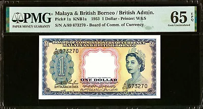 Malaya & British Borneo One Dollar QEII 1953 Pick-1a GEM UNC PMG 65 EPQ • $699