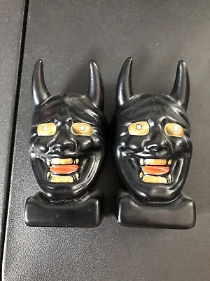 Vintage Halloween Black Horned Devil Face Salt And Pepper Shaker Set EUC NICE • $59.99