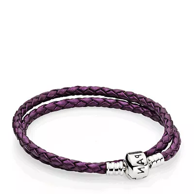 Pandora S925 Purple Double Leather Genuine Bracelet 590705CPE-D2 • £28