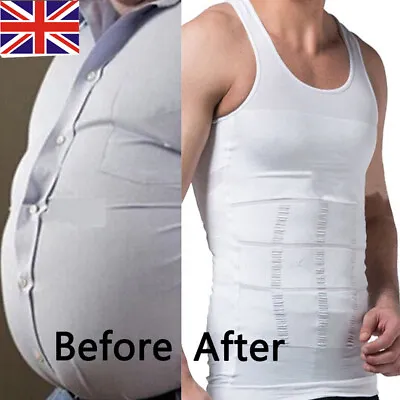 Uk Men Slimming Body Shaper Belly Tummy Control Compression Vest Underwear Shirt • £12.79