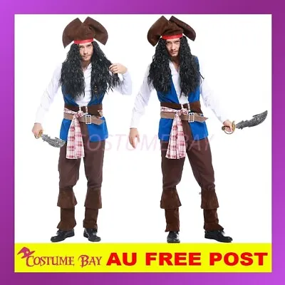 Captain Jack Sparrow Pirates Of The Caribbean Halloween Party Mens Fancy Costume • $49.95