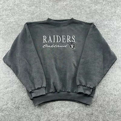 VTG Oakland Raiders Sweater Mens Large Black Waffle Knit Sweatshirt Logo7 90s • $24.95