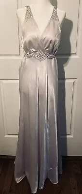 Vintage 1940s Lavender Purple Fancy Satin Bias Cut Full Length Nightgown Sz L • $99