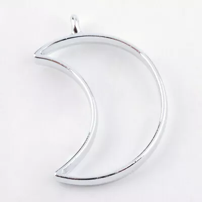 £3.19 • Buy Hollow LARGE CRESCENT MOON Pendants Silver FLAT Open Back Bezel Resin Jewellery