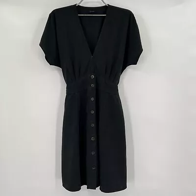 Quince Vintage Wash Tencel Button Front Dress Black Sz S NWT Mini Short Sleeve • $39.95