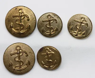 Lot Of 5 Brass Navy Pea Coat Buttons Anchor Rope Officers Military Jacket • $12.50
