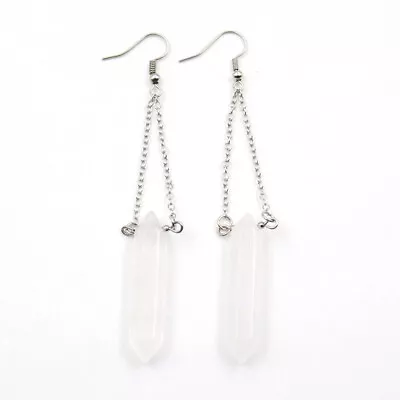 £3.11 • Buy Natural Clear Quartz Crystal Double-pointed Hexagonal Column Chain Earrings