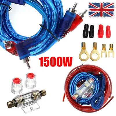 1500W Car Amplifier Wiring Kit Audio Subwoofer AMP RCA Power Cable Line AGU FUSE • £9.99