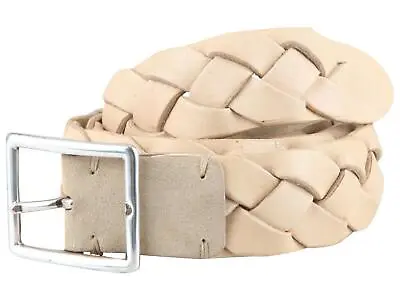 Kiton Napoli Men's Leather Belt Size 100 Cm 39  Beige Braided New • £369