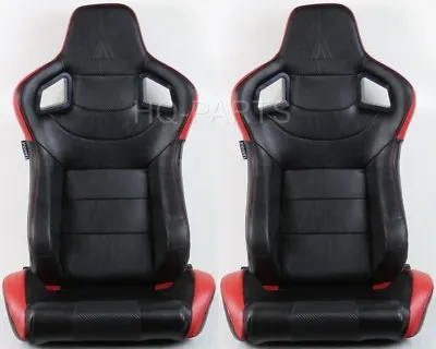 2 Tanaka Black Red Pvc Leather Racing Seat Dual Recliner Back Pocket Fits Mazda • $296.66