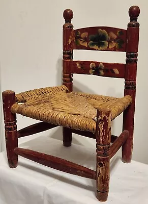 Old Antique Vintage Mexican Folk Art Art Deco Childs Wicker Chair Red • $34.95