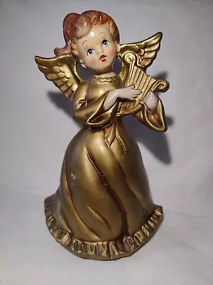 VintageChristmas GOLDEN ANGEL 7  W/Harp Revolving Music Box Figurine Wings Japan • £13.03