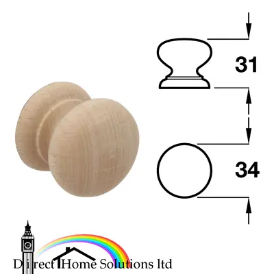 Unfinished Wooden Knob Beech / Pine / Oak Ø 34 Mm For Cabinet Door Door Handle • £4.39