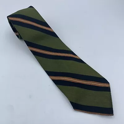 Vintage 60s Narrow 53” Green Gold Navy Striped Silk Neck Tie • $9.87