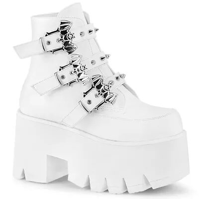 White Chunky Platform 90s Wedge Trainers Sneakers Ankle Boots Ashes Bats Demonia • $97.95