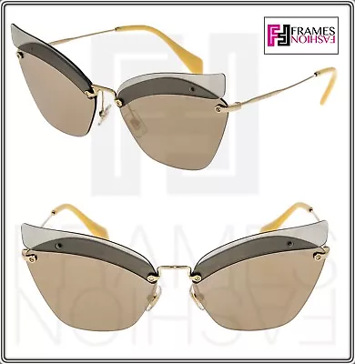 MIU MIU 56T NOIR MU56TS Sage Yellow Gold Mirrored Color Block Sunglasses Women • $162