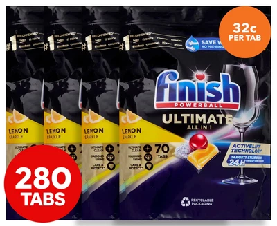 $108.99 • Buy New 4 X 70pk Finish Powerball Ultimate All In 1 Dishwashing Tabs Lemon Sparkle