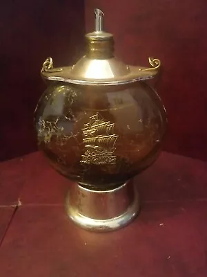 Vintage Musical Liquor Decanter Amber Bottle With Handle. Sailing Ship  • $11.87