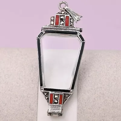 Antique Art Deco Enamel Lorgnette Reading Glasses Sterling Silver Pendant  • $9.99