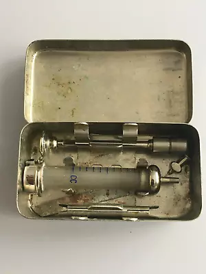 Vintage Antique Medical Surgical Instrument Kit Syringe Metal Box Record • $50