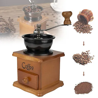 Manual Coffee Grinder Wood Ceramic Conical Burr Portable Hand Crank Coffee Mill • £12.90