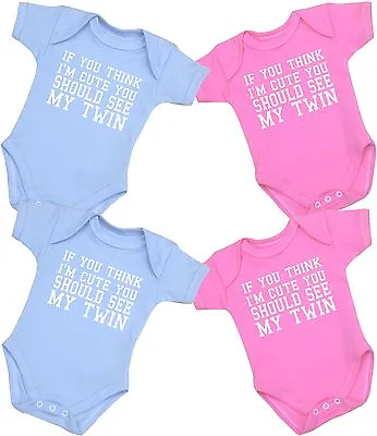 BABYPREM Baby Clothes Twins Bodysuits Vests Funny One-Pieces Shower Gifts • £12.99