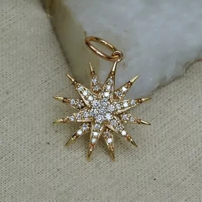 Natural Pave Diamond Starburst Pendant 14k Yellow Gold Jewelry Friendship Gifts • $376.61