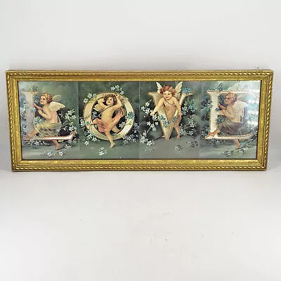 Vintage FOIL ART Love PRINT W/ Cherubs Victorian Style Gold Framed • $58