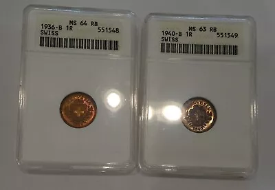 Switzerland Rappen 1936 & 1940 Both ANACS (2 Coins) • $10