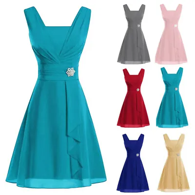 UK Womens Halterneck Mini Dress Chiffon Ladies Evening Party Cocktail Dress • $26.69
