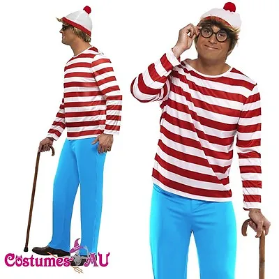 Smiffys Mens Wheres Wally Costume Where's Wally Waldo Adult Cartoon Fancy Dress • £27.10