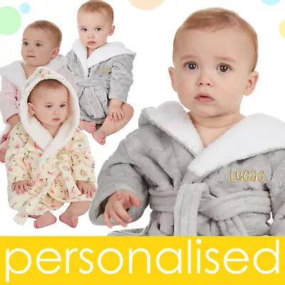 Personalised Baby Girls Baby Boys Dressing Gown Sherpa Lined Bathrobe 0-24 Month • £12.99