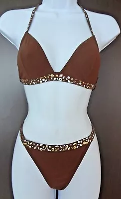 Auth New MOSCHINO Brown 2 PIECE Bikini SWIMSUIT With METAL Embellishment • $110