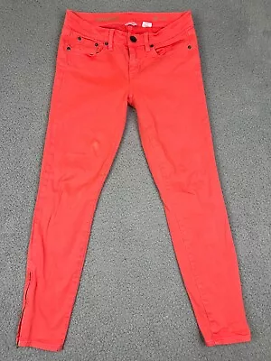 J Crew Jeans Women's 26 Orange Denim Ankle Zipper Toothpick Skinny Neon Low Rise • $12.60