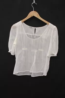 Women's MIU MIU White Light Cotton Scoop Neck Sheer Blouse Size 8 - M28 • £9.99