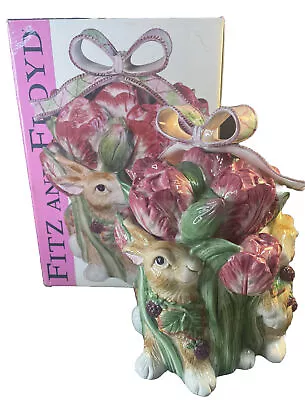 Fitz & Floyd 11” Ceramic Blackberry Rabbit Cookie Jar W/ Box Spring Easter NEW! • $149.95