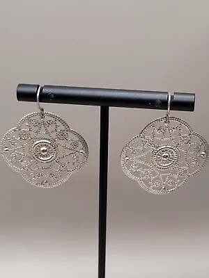 Silver Tone Boho Moroccan Filigree Dangle Earrings (J) • $7.99