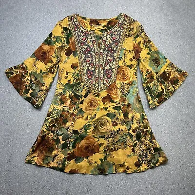 Soft Surroundings Tunic Women XS Brown Green Embroidered Velvet Miranda Mixte • $23.18